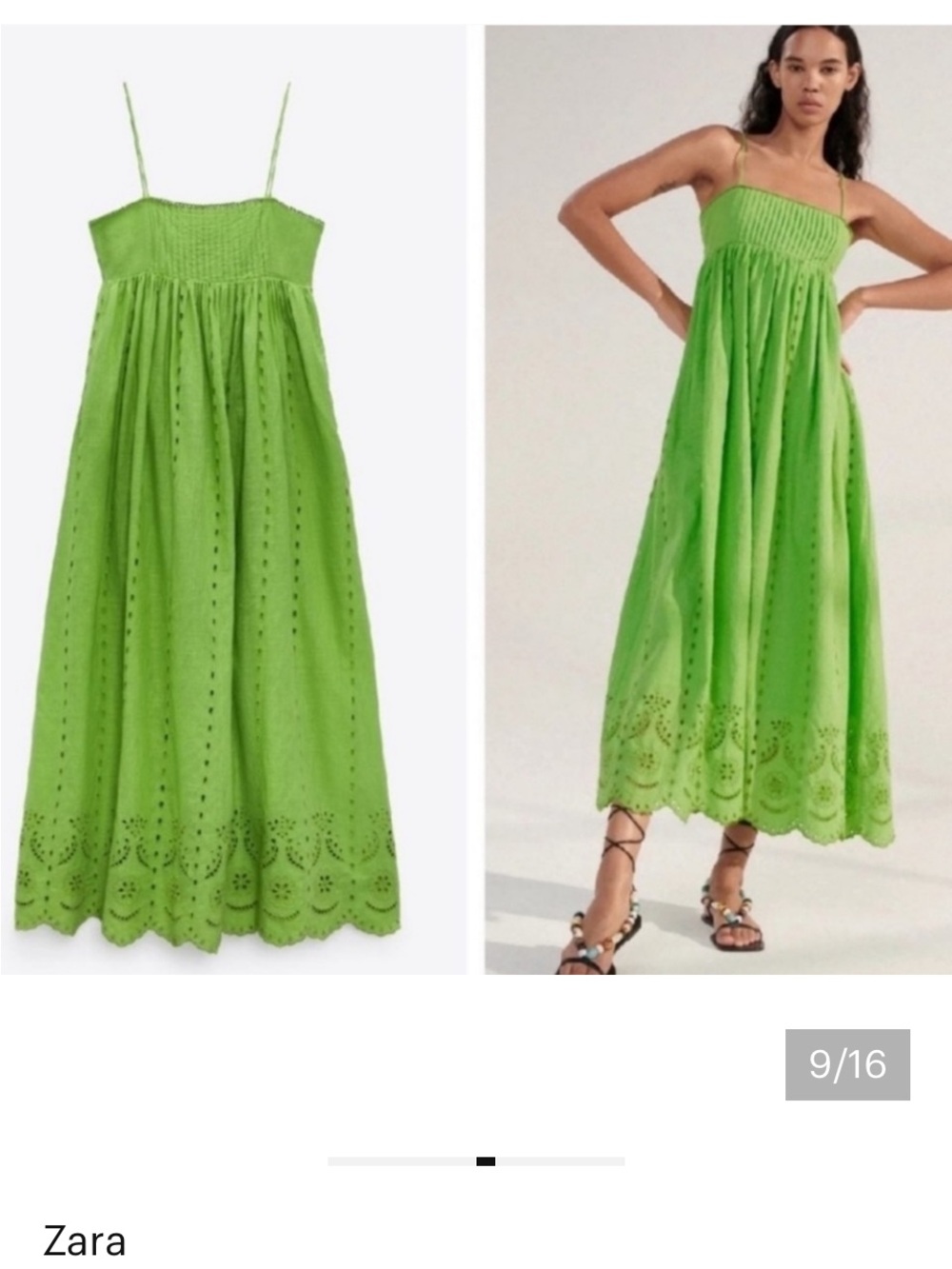 Zara Lime Green Eyelet Smocked Midi Dress